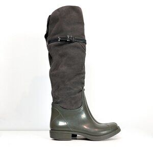Tall Suede Rubber Boots, Gray & Olive Green Wellies